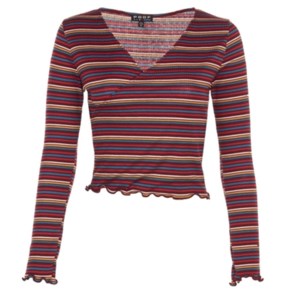 NWT Poof Apparel Cropped Lettuce Edge Striped Knit Top
